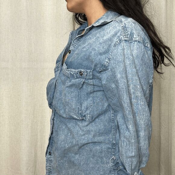 vtg 80s Courtney Rhodes cotton blouse acid wash look button up retro medium - Picture 5 of 9